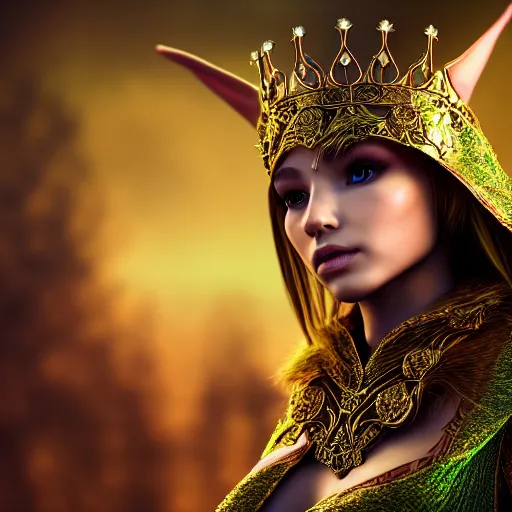 Image similar to photo of a beautiful elf queen with ornate cloak, highly detailed, 4k, HDR,