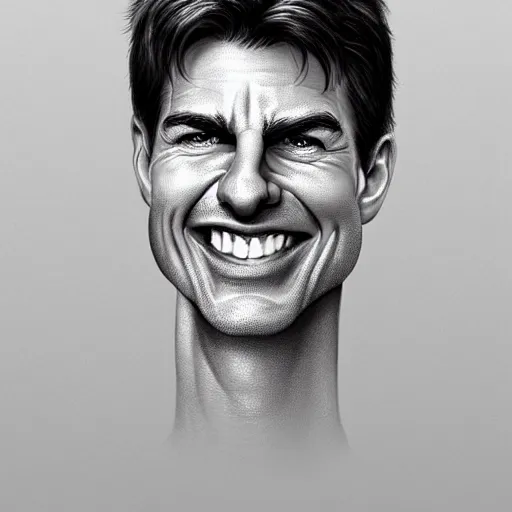 Image similar to caricature of tom cruise smiling, exaggerated features, highly detailed, drawing by mahesh nambiar, sebastian kruger, archille superbi, carola rubio, artstation