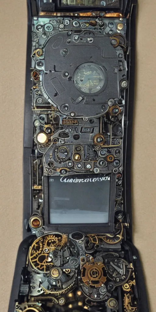 Image similar to an extremely complex and advanced steampunk gameboy