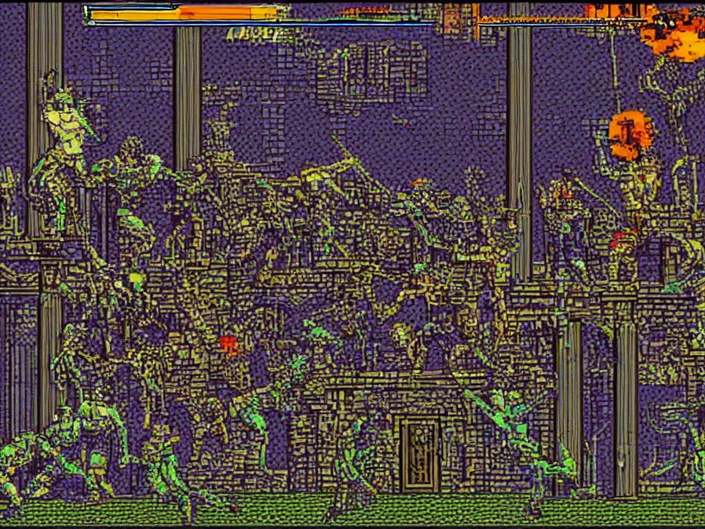 Prompt: vivrai terrore by Lucio Fulci as a Sega Mega Drive Genesis sidescroller game