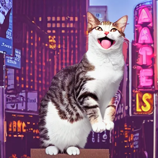 Prompt: a cat singing on Broadway, photo, poster