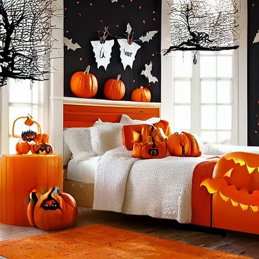 Prompt: homemade maple moth halloween themed christmas bedroom ideas, high resolution, creative, visually appealling