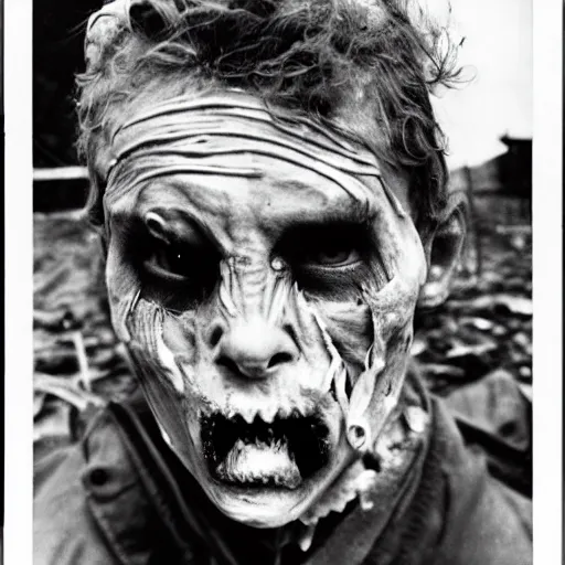 Prompt: real life sentient and composed irradiated undead with acute radiation sickness flaking, melting, rotting skin wearing 1950s clothes in a 1950s nuclear wasteland black and white award winning photo highly detailed, highly in focus, highly life-like, facial closeup taken on Arriflex 35 II, by stanley kubrick