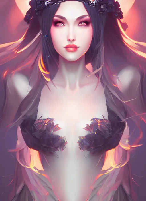 Image similar to queen of the night, highly detailed, artgerm style, artstation, soft light, sharp focus, illustration, character design, concept art