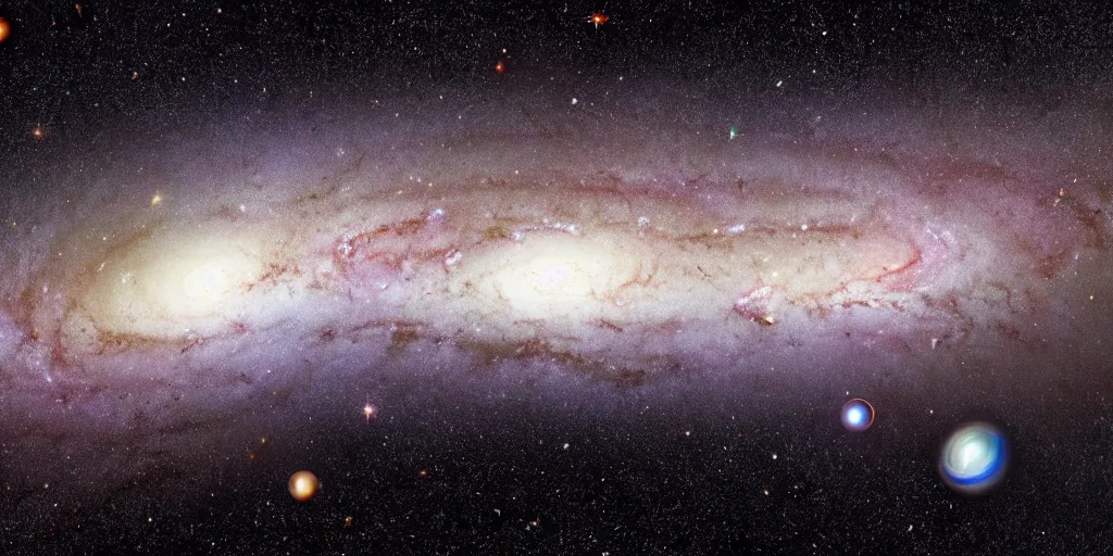 Image similar to milky way galaxy colliding with andromeda galaxy 4 billion years, 4 k hd, art, realistic