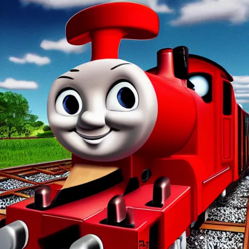 Prompt: red thomas the train going fast