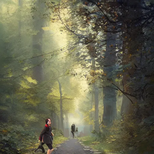 Image similar to supreme court justice elena kagan going for a walk in the woods, digital art by ruan jia and mandy jurgens and artgerm, highly detailed, trending on artstation, award winning