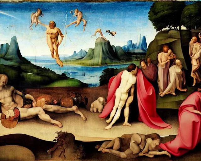 Image similar to The Creation Of Adam by Michelangelo painting by Hieronymus Bosch