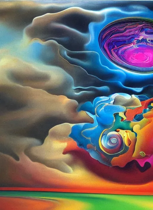 Prompt: an extremely high quality hd surrealism painting of a 3d slow-shutter galactic neon complimentary colored cartoon surrealism melting wormhole by kandsky and salviadoor dali the seventh, salvador dali's much much much much more talented painter cousin, 4k, ultra realistic, super realistic, so realistic that it changes your life