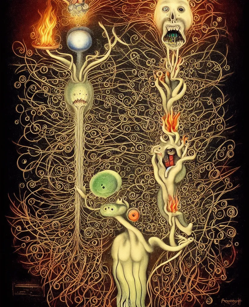 Image similar to whimsical freaky creature sings a unique canto about'as above so below'being ignited by the spirit of haeckel and robert fludd, breakthrough is iminent, glory be to the magic within, painted by ronny khalil