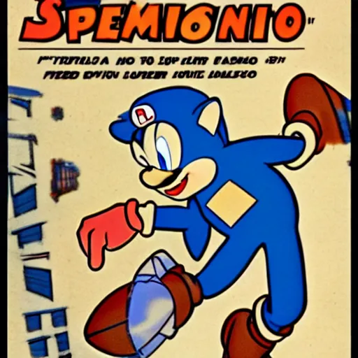 Image similar to 1940s disney film about super mario and sonic the hedgehog