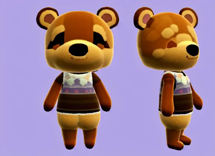 Prompt: extremely cute chibi bear animal crossing villager. animal crossing character. 3 d render, 3 d model rip, simplified, symmetry, animal crossing new horizons, hq, artgerm, arstation,