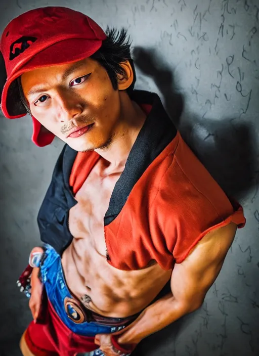 Image similar to A full portrait photo of real-life luffy one piece, f/22, 35mm, 2700K, lighting, perfect faces.