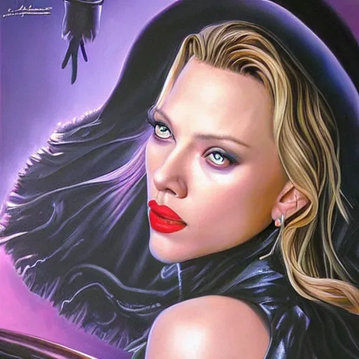 Prompt: a hyperrealistic painting of Scarlett Johanson as an evil witch by Jason Edmiston,