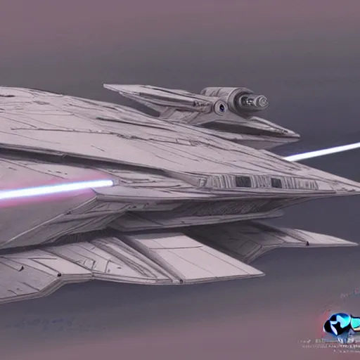 Image similar to a concept art for a star wars spaceship,cinematic, in the style of Ralph McQuarrie