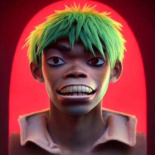 Prompt: hyperrealistic 2 d from the gorillaz, as human character portrait,, stunning 3 d render inspired art by xiang duan and thomas eakes and greg rutkowski, perfect facial symmetry, hyper realistic texture, realistic, highly detailed attributes and atmosphere, dim volumetric cinematic lighting, 8 k octane detailed render, post - processing, masterpiece,