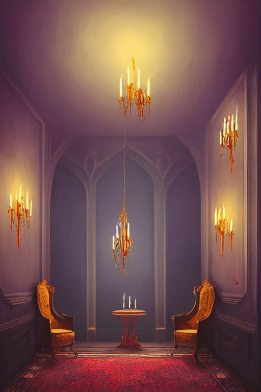 Prompt: a matte painting gothic parlor room and flickering candles by alena aenami