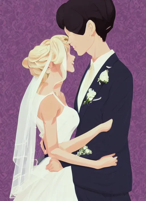 Image similar to a bride and groom on their wedding day. clean cel shaded vector art. shutterstock. behance hd by lois van baarle, artgerm, helen huang, by makoto shinkai and ilya kuvshinov, rossdraws, illustration, art by ilya kuvshinov