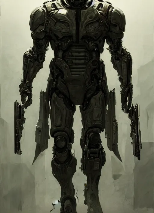 Image similar to michael berryman as victor stone, full body concept, cyborg, borg, strogg, face of a man, terminator, flesh, quake strogg, doom demon, wolfenstein, monstrous, powerful, symmetry, symmetrical, concept art by ruan jia and greg rutkowski