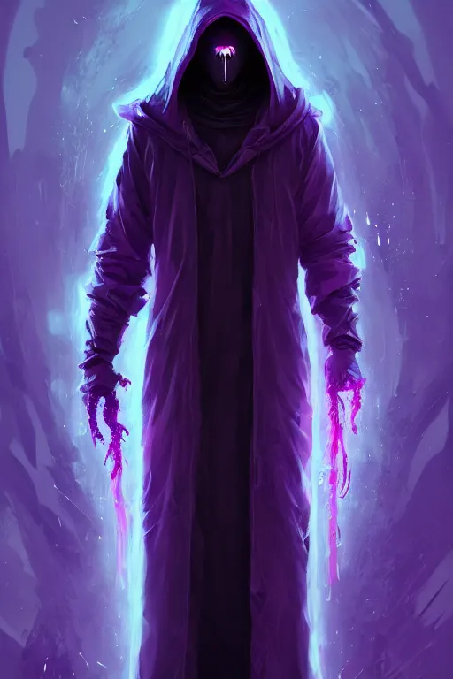 Image similar to A full body portrait of a mysterious character (male) with no face with a very long hooded dark purple cloak tentacles coming out the ground art by Maciej Kuciara and Jason Chan, ominous, cosmic horror, trending on artstation, detailed, realistic 4k