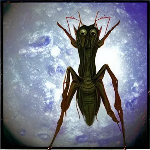 Image similar to “ humanoid mantis alien on spacecraft, eerie, realistic detailed ”