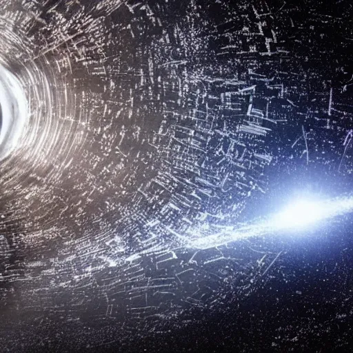 Image similar to vortex of metal debris from space stations and other colossal space objects in black, starless space, dark sci - fi movie scene