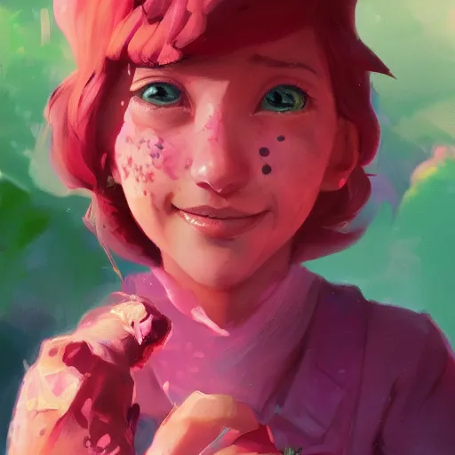 Image similar to painted portrait of a strawberry shortcake, fantastically pastel colors, octane render, matte painting concept art, official fanart behance hd artstation by jesper elsing, by rhads and makoto shinkai and lois van baarle and ilya kuvshinov and rossdraws