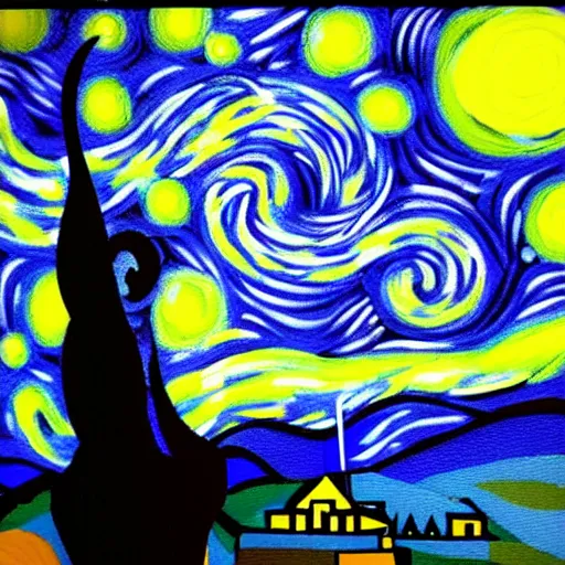 Image similar to starry night painting in the style of cubism