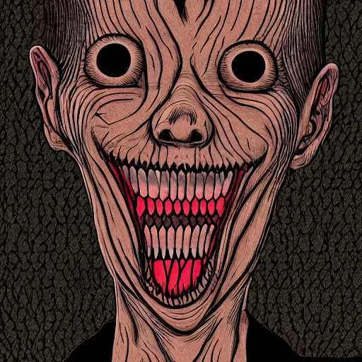 Image similar to Photo. I have no mouth and I must scream. In the style of Junji Ito.