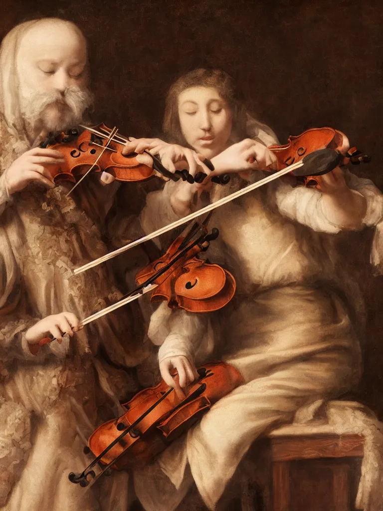 Image similar to renaissance cat playing a violin, detailed matte painting 8K