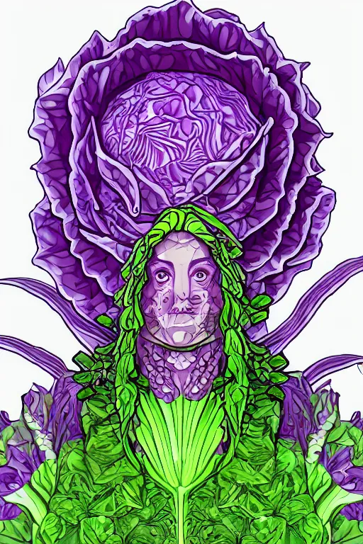 Image similar to cabbage themed humanoid, symmetrical, highly detailed, digital art, sharp focus, trending on art station, anime art style