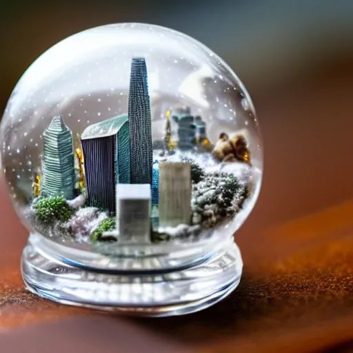 Prompt: a snow globe with an futuristic city of an insect civilization inside, sharp focus, highly detailed, Close-up