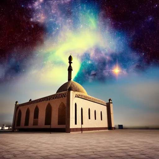 Image similar to mosque surrounded by nebula clouds