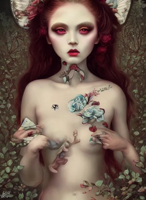 Prompt: pop surrealism, lowbrow art, realistic cute girl painting, japanese street fashion, hyper realism, muted colours, rococo, natalie shau, loreta lux, tom bagshaw, mark ryden, trevor brown style,