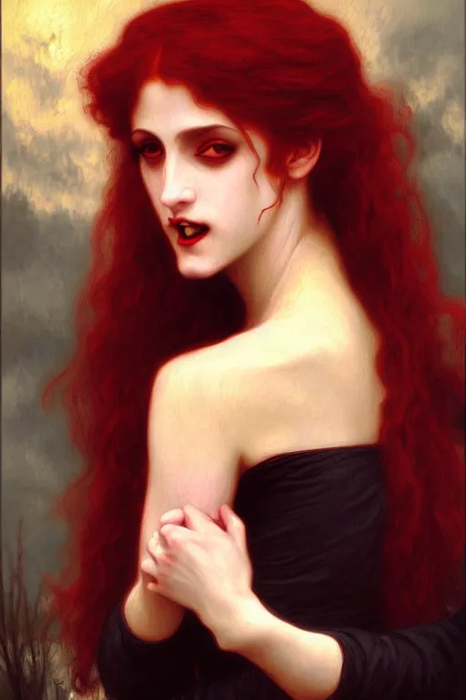 Prompt: vampire, painting by rossetti bouguereau, detailed art, artstation