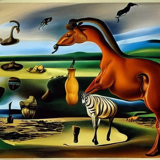 Prompt: a safari painted by salvador dali