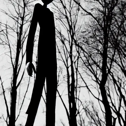 Prompt: black and white photo of slenderman