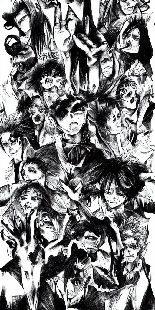 Image similar to Jojo bizarre adventure, horror, creepy, dark, manga, pencil, inspired by junji ito, superior quality, masterpiece