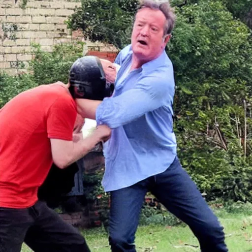 Prompt: piers Morgan beating up a poor man