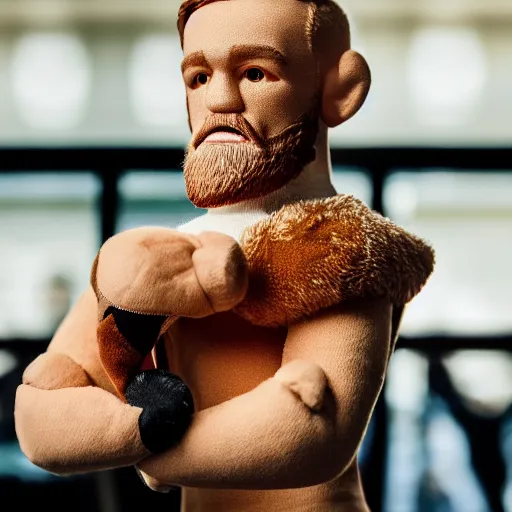 Image similar to conor mcgregor soft plush toy, product advertisement, photograph, close-up, professional photograph, well-lit, 8k DSLR,