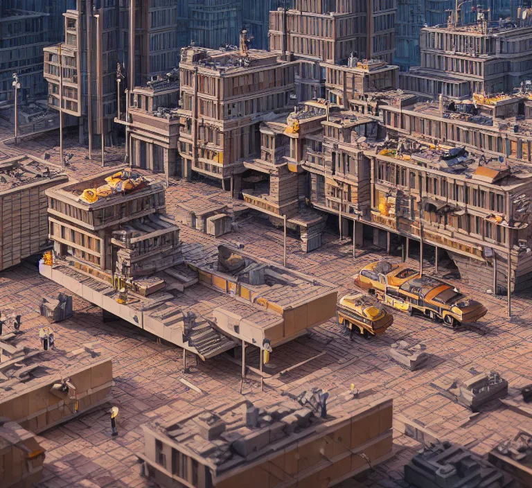 Prompt: hyperrealism photography hyperrealism concept art of highly detailed beavers builders that building highly detailed futuristic city with bricks by wes anderson and hasui kawase and scott listfield sci - fi style hyperrealism rendered in blender and octane render