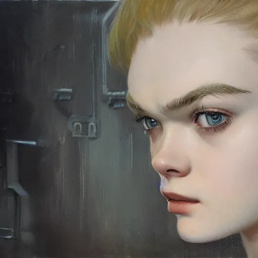 Prompt: ultra realistic portrait painting of elle fanning in metal gear solid, art by frank frazetta, 4 k, ultra realistic, highly detailed, epic lighting