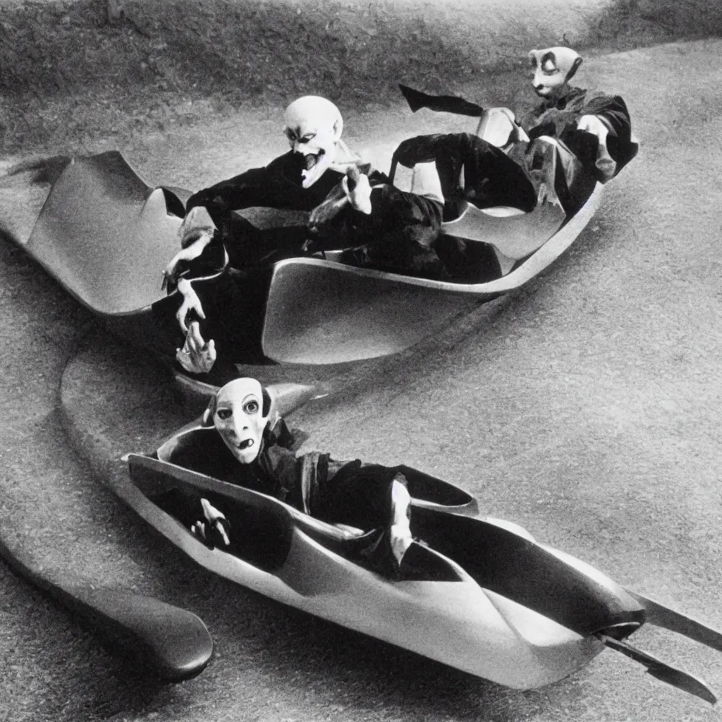 Prompt: nosferatu in a bobsleigh