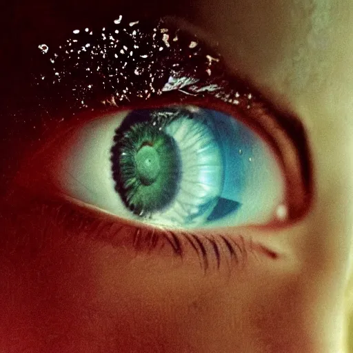 Prompt: a beautiful cinematic close - up of a beautiful girl's eye, effervescence of the raging sorrow, melancholy, iris, please do your best, humanity's last sacrifice, only hope, neo - expressionism, silhouette, atmospheric lighting, glittering, by beksinski, by wong kar wai, by abbas kiarostami, masterpiece, illusion of bent time