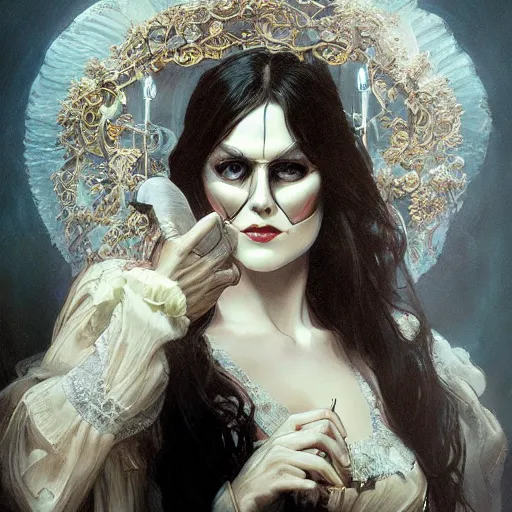 Image similar to portrait painting of the phantom of the opera, ultra realistic, concept art, intricate details, eerie, highly detailed, photorealistic, octane render, 8 k, unreal engine. art by artgerm and greg rutkowski and alphonse mucha