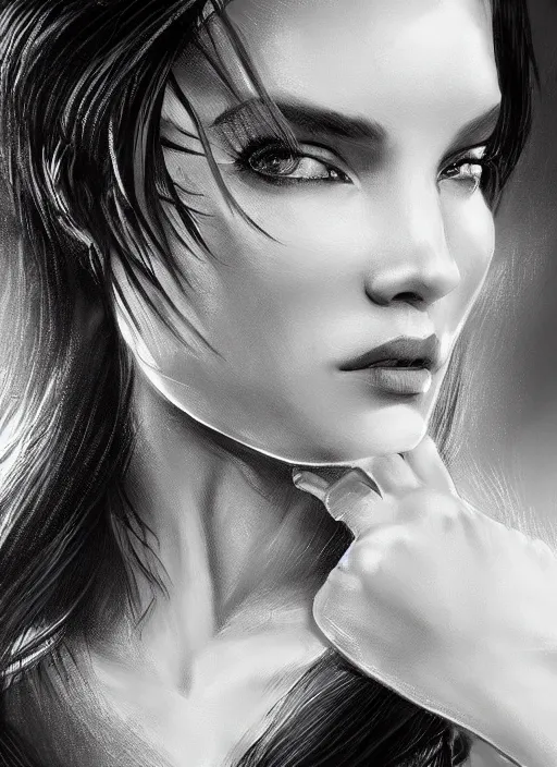 Image similar to up close portrait of a beautiful woman in black and white, art by diego fazio and diegoKoi and oscar Ukono, concept art, sharp focus, artgerm, 8k highly detailed