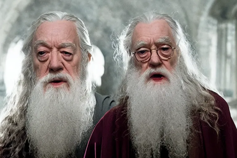 Image similar to film still of Ian McKellan as Albus Dumbledore in Harry Potter