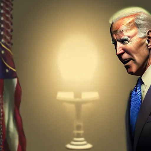 Image similar to joe biden being extremly scary, dramatic lighting, cinematic, establishing shot, extremly high detail, photorealistic, cinematic lighting, artstation, style by James Gurney