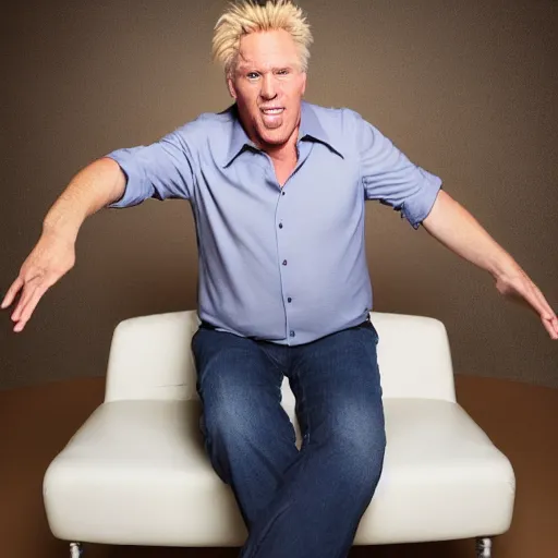 Image similar to studio portrait of gary busey with a giant foot emerging from his mouth