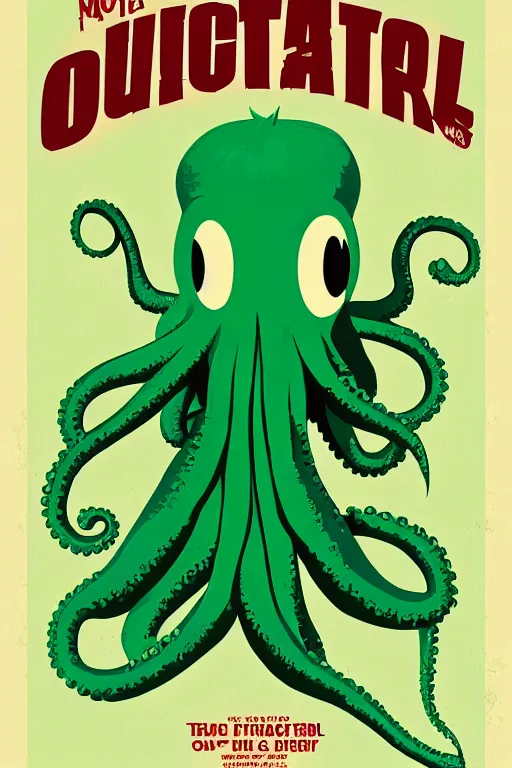 Prompt: a movie poster for the film (green monster octopus) by Tom Whalen, pixar style highly detailed, artstation